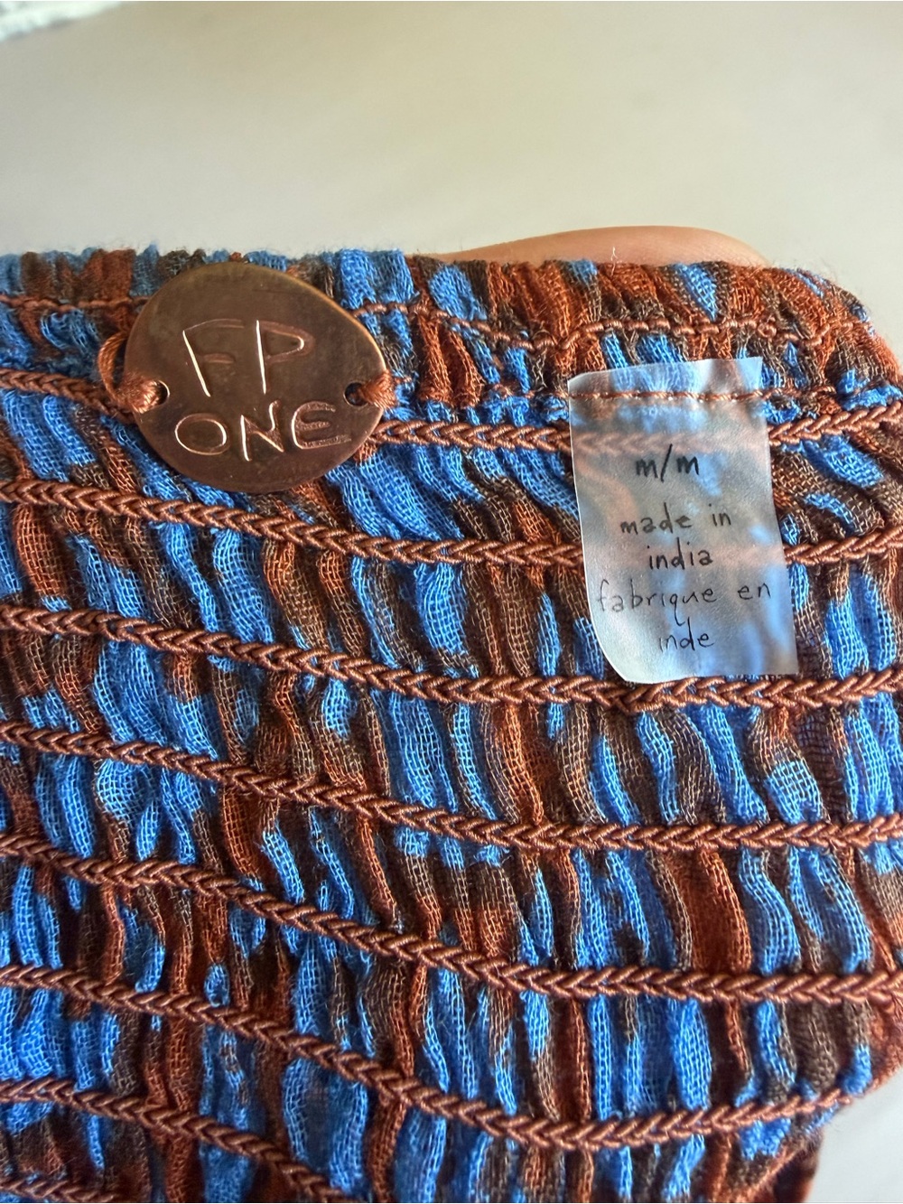 Free People Blue & Rust Pleated Tiered Mini Skirt - Picture 7 of 7